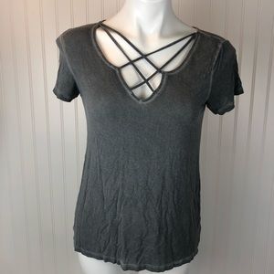 AEO Gray Lace Up Top